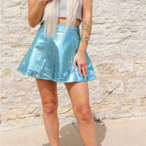 NWT Light Blue Faux Leather Skort - Picture 1 of 7